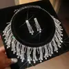 Aretes y collar de dos piezas con colgante de flor y gota de agua incrustados con diamantes, cadena para la clavícula de moda y exquisita, joyería de lujo ligero y de alta gama para mujer