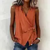 En stock verano 2026 nuevo transfronterizo Amazon primavera-verano ropa de mujer europea y americana color liso sin mangas corbata casual camisa