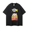 Camiseta de manga corta estampada con cara sonriente, lavada y desgastada, estilo anime japonés, diseño de hombros caídos, unisex, moderna, camiseta de manga corta de corte holgado, para ventas transfronterizas