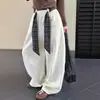 Calças casuais de outono, soltas, modeladoras, versáteis, de perna larga para mulheres, calças casuais curvas de cintura alta com cachecol xadrez vintage