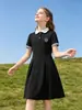 Vestido Polo de Color Sólido Estilo Universitario Coreano Transfronterizo, Nuevo Modelo de Verano para Niños Mayores, Cuello Camisero Color Bloqueado, Vestido Ceñido a la Cintura