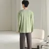Pijama nuevo de algodón puro para hombre 2026, colección primavera y otoño, cuello redondo, manga larga, estilo casual, talla grande, 100% algodón, se puede usar como ropa de estar en casa o como prenda exterior