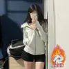 Nuevo Suéter Cardigan Deportivo para Mujer Primavera y Otoño 2025 Holgado con Capucha y Cremallera Tops Casuales Más Fáciles de Combinar Top de Terciopelo