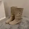 Botines de Tacón Grueso de Nicho Botas Vaqueras Punta Redonda Estilo Nuevo Gamuza Mujer Otoño/Invierno Retro Occidental 2026 Hebilla Uso Bidireccional