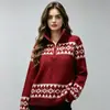 Suéter de tricô jacquard feminino da Amazon com gola, novo outono e inverno suéter pullover de comércio exterior russo, suéter feminino estilo europeu e americano