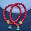 Pulsera de Vidrio de Color Natural para Mujer, Colgante de Calabaza Flor Dorada Estilo Antiguo, Pulsera de Cuentas, Joyería de Regalo para Año Zodiacal