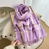 Cachecol Xadrez Color Block Dupla Face com Franjas para Outono e Inverno, Simples e Versátil, Quente, Cachecol de Casal Masculino e Feminino, Presente de Aniversário