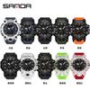 Relógio Digital Sanda 6126 com Duplo Display Despertador Relógio Masculino Multifuncional Moda Tendência À Prova d'Água Pulseira Transparente