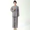Conjunto de Ropa de Monje Budista de Algodón para Hombres y Mujeres, con Botones de Tela, Engrosado para Meditación de Invierno