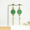 Pendientes con borlas de jade natural de grado I de Xinjiang, jade Dongling fino, largos, estilo chino, serie nacional, venta al por mayor