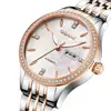 Relógio Mecânico Genuíno Germas para Mulheres, Pulseira Simples de Aço, Relógio Feminino com Calendário Duplo Luminoso, Relógio Feminino Mecânico Totalmente Automático