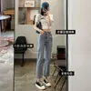 Jeans de Pierna Recta para Mujer Verano Delgados 2024 Nuevas Explosiones Primavera y Otoño Cintura Alta Pequeños Pantalones Tubo Ahumado de Nueve Puntos