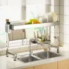 Estante telescópico para fregadero de cocina, estante para tazones, escurreplatos, estante de almacenamiento de platos para fregadero, acero inoxidable