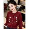 Cárdigan de punto bordado floral estilo dulce, nuevo suéter abotonado de otoño e invierno, top cárdigan de diseño juvenil y único