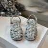 Sandalias de Punta para Niños Estilo Coreano de Primavera y Verano Zapatos de Princesa con Lentejuelas Plateadas para Niñas Lazo Hueco Zapatos de Cristal Brillantes