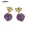 WT-E680 Fresco e Doce Seleção de Cores de Pedras Preciosas Coloridas Brincos de Glitter em Formato de Coração Curto Acessórios para Meninas