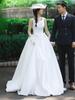 Vestido de Novia de Satén Francés con Cuello Redondo Sencillo, Línea A de Princesa Adelgazante, Velo para Fotografía de Boda de Viaje Nupcial con Cola Pequeña, Estilo Bosque