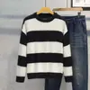Jaqueta de tricô em estilo casual para homens, adequada para primavera e outono, com toque de alta qualidade, tricô listrado exclusivo, suéter de lã casual soltinho estilo japonês