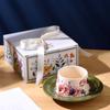 Taza y platillo creativos de flores frescas de estilo francés vintage, taza de cerámica, taza de café de oficina y platillo, aptos para nichos, lujo ligero de alta gama