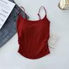 Nuevo Estilo Diseño Puro Dulce y Picante Camisola Plisada para Mujer Chaleco para Usar Exterior con Almohadilla en el Pecho Ajustado Ropa Hermosa para la Espalda para Verano
