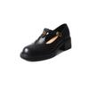 Elegante Camélia Camada Superior Couro de Vaca Confortáveis Mary Jane de Sola Grossa Sapatos Primavera 2025 Salto Médio Grosso Bico Redondo Couro Genuíno Sapatos de Camada Única para Mulheres