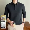 Camiseta de Manga Larga con Solapa de Lana y Seda para Hombre 2026 Otoño Nuevo Color Sólido Camisa Polo Casual de Negocios para Hombre de Mediana Edad
