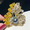 [Acessórios DIY] broche de bordo com zircônia microincrustada banhado a ouro cobre pin feminino 8-10mm Porta vazio para corsage de pérola