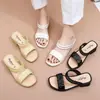 Pantuflas de Tacón Grueso con Pliegues Sencillos Estilo Coreano para Mujer, Sandalias Suaves de Dos Tiras sin Cierre, Venta al por Mayor para Centros Comerciales y Mercados Nocturnos