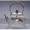 Olla Gruesa Estilo Japonés Directo con Patrón Martillado Grullas, Hervidor de Fuego, Tetera para Hervir Té, Incrustada con Flor de Ciruelo, Olla de Vidrio Resistente al Calor