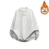 Moletom Estilo Americano Pesado 320g com Gola Henley para Homens, Forrado com Fleece para Outono e Inverno, Espessado, Caimento Solto, Tendência Masculina