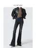 Pantalones de pana forrados/Supermodelo/Jeans acampanados de talle alto en negro y gris para mujer, Super adelgazantes, Elásticos, Ajustados, Levanta glúteos, Estilo Otoño 2025