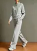 Conjunto de Sudadera Cardigan de Color Sólido con Cuello Alto y Pantalones de Pierna Ancha para Mujer, Moda Europea y Americana 2026, para Mujeres Independientes