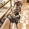Mesa de Té y Silla de Balcón Silla de Ratán Combinación de Tres Piezas Mesa de Té Cuadrada Silla de Ratán para Patio Ratán para Exterior Mesa y Silla para Exterior