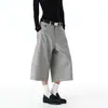 Pantalones Cortos de Traje Grises Vintage de Fábrica para Hombre, Pantalones Casuales a Rayas Sueltos Retro de Tres Cuartos, Pantalones de Traje de Pierna Ancha Curvos