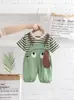 Overol a Rayas de Manga Corta para Niños Lindo Conjunto Bebé Nuevo Verano Dibujos Animados Casual Elegante Conjunto de Dos Piezas