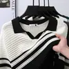 Camisa Polo Masculina de Tricô Leve Luxo Toque de Alto Padrão Casual de Negócios Vazada Respirável Gola Lapela Manga Curta Camiseta Roupa Masculina