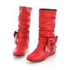 Botas Femininas Yingmeier de Cano Médio Redondas com Laço, Moda, 3 Formas de Usar, Tamanho 50 Grande