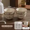Conjunto de tigela e prato de cerâmica estilo pastoral retrô para uso doméstico, louça colorida sob esmalte, tigela de sopa, tigela de arroz em relevo, prato de jantar