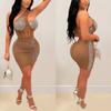 C6307 AliExpress Amazon - Vestido de falda sin mangas de malla con pedrería de color liso para mujer, estilo europeo y americano
