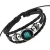 Oye Ventas Directas de Fábrica Pulsera Zodiaco Vintage Hecha a Mano Europea y Americana Pulsera de Cuero de los 12 Signos del Zodiaco Estilo Punk