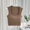 Nuevo Estilo Celebridad Cyber Cuello Cuadrado Chaleco Base Corto para Mujer con Almohadilla en el Pecho Puro Sexy Sin Mangas Ajustado Chaleco