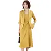 Blazer Feminino para Primavera e Verão com Mangas Médias, Conjunto Profissional, Estilo Fino, Saia Elegante de Acetato, Conjunto Feminino Estilo Francês