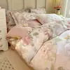 Juego de ropa de cama de cuatro piezas de algodón puro de alta calidad, alto número de hilos, engrosado, cepillado, 100% algodón, sábana, funda de edredón, funda de almohada, ropa de cama para todas las estaciones