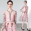 Vestido de malla bordada de manga larga resistente para otoño e invierno, con vuelo amplio en la cintura, de longitud media, para mujer, de AliExpress transfronterizo