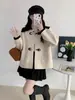 Cardigan de Lã Tricotado Dupla Face com Design em Cores Contrastantes 2025 Outono e Inverno Novo Estilo Coreano Solto Casual Jaqueta Suéter para Mulheres Tendência