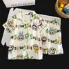 Pijama infantil estilo coreano para meninas, cardigã fino de algodão nuvem para o verão, roupa de casa de manga curta para crianças mais velhas, atacado