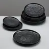 Plato Redondo para Bistec Estilo Occidental con Patrón de Roca Negra de Melamina Plato para Platos Fríos Plato Comercial para Restaurante Plato para Pasta Ensalada Plato para Snacks