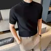 Camiseta Masculina de Malha Lyocell com Gola Alta Curta de Manga Curta para o Verão 2026, Camiseta Masculina Fina de Seda Gelada com Gola Alta Curta Estilo Old Money