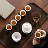 Conjunto de chá Kung Fu de porcelana branca Dehua para uso doméstico, tigela com tampa para preparo de chá de porcelana jade cor de gordura de carneiro, bule, xícara de chá, caixa de presente de cerâmica, logotipo