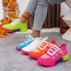 Nuevos Zapatos Casuales de Malla de Moda Populares Europeos y Americanos de Talla Grande para Mujer, Zapatos Casuales de Malla Tejida de Colores con Cordones